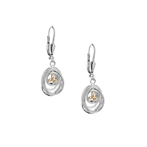Celtic Cradle Drop Earrings in Sterling Silver and 10K Gold