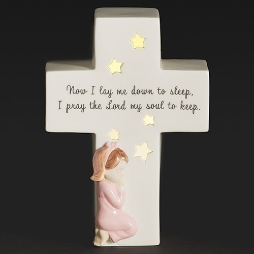 6 1/2 inch Valencia Cross Night Light with Girl Figure and Prayer