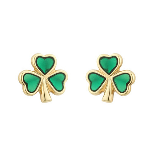 Gold Plated Enamel Green Shamrock Post Earrings