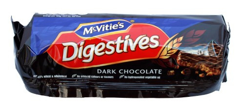 McVitie's Dark Chocolate Digestives, premium dark chocolate coated biscuits.