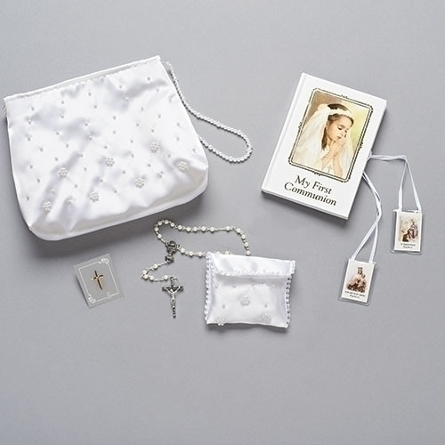 6 piece First Communion Set with White Purse