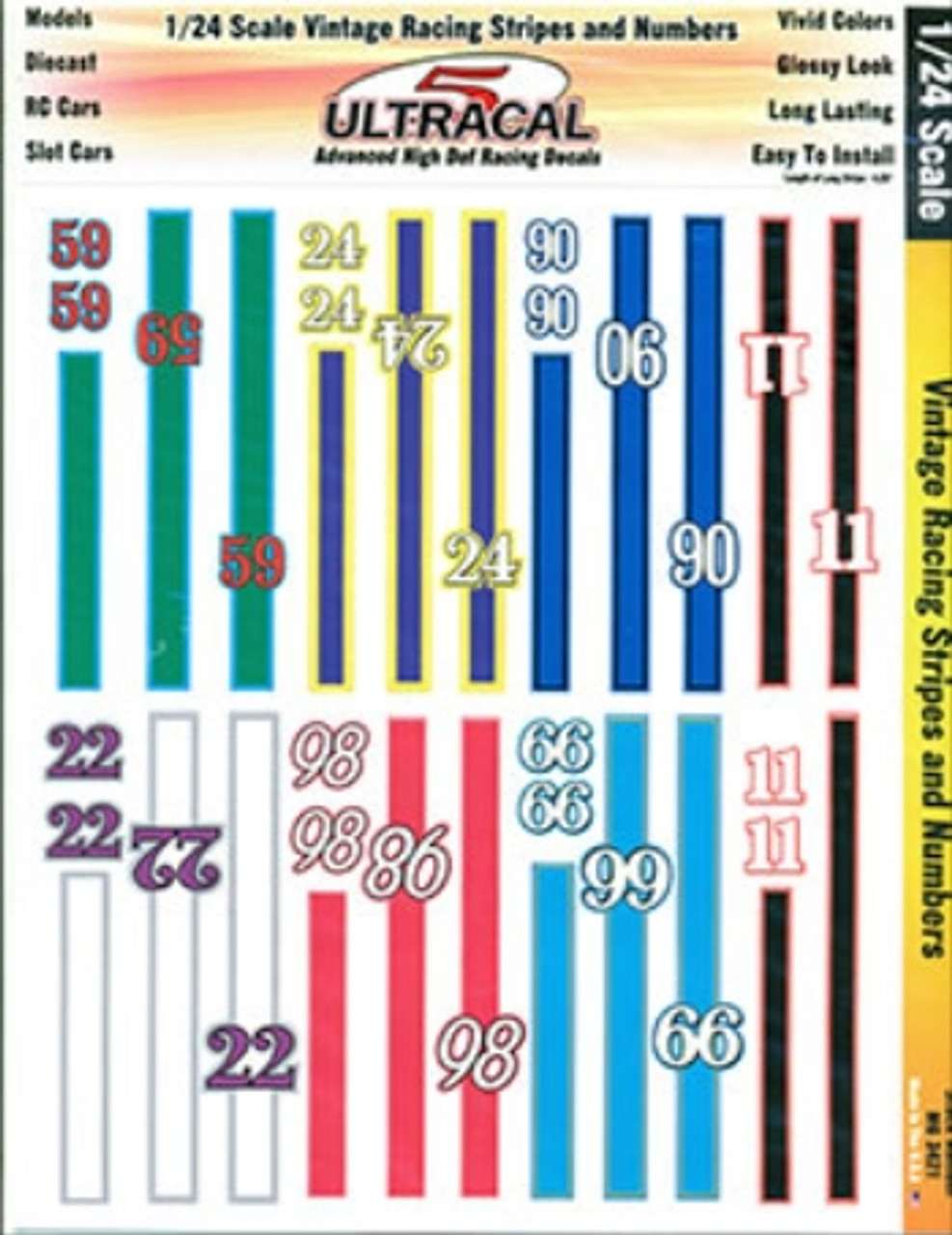 Ultracal 1/24 Vintage Racing Stripes and Numbers - MG-3421