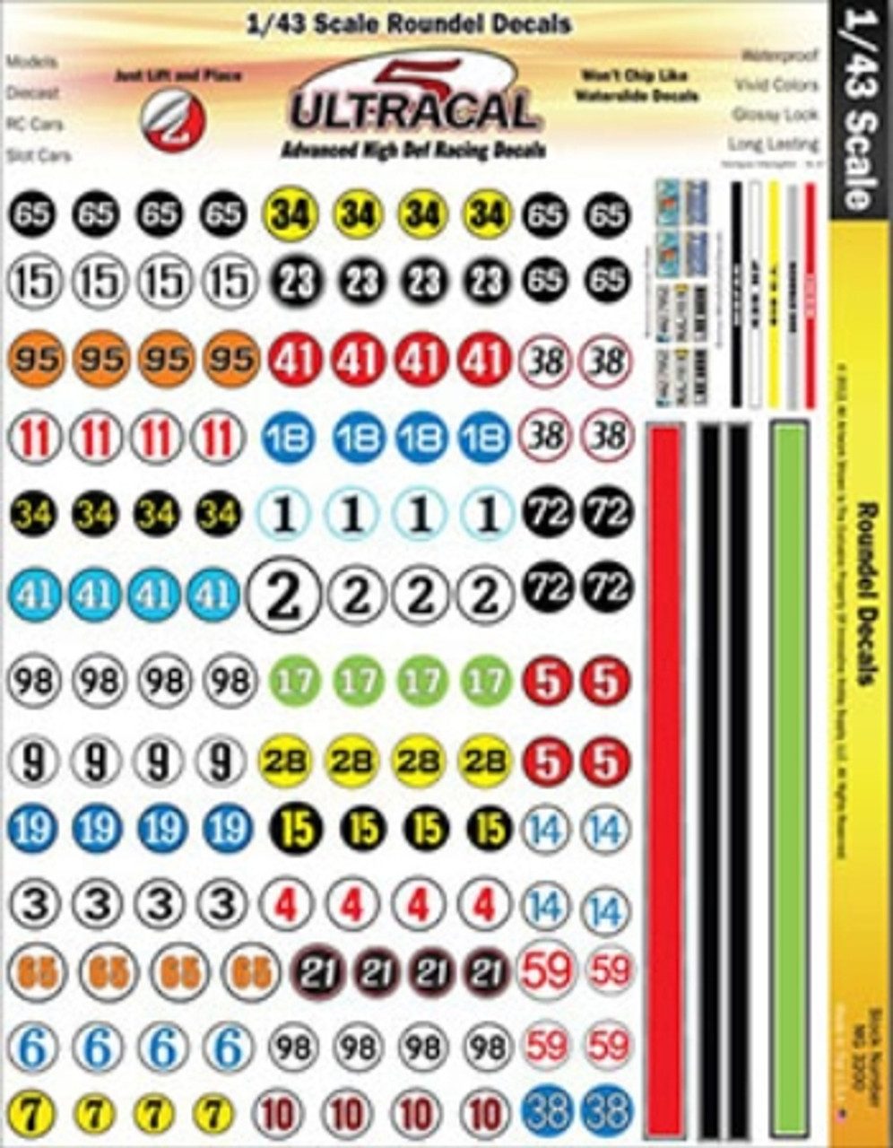 Ultracal 1/43 Racing Numbers & Round Decals - MG-3200