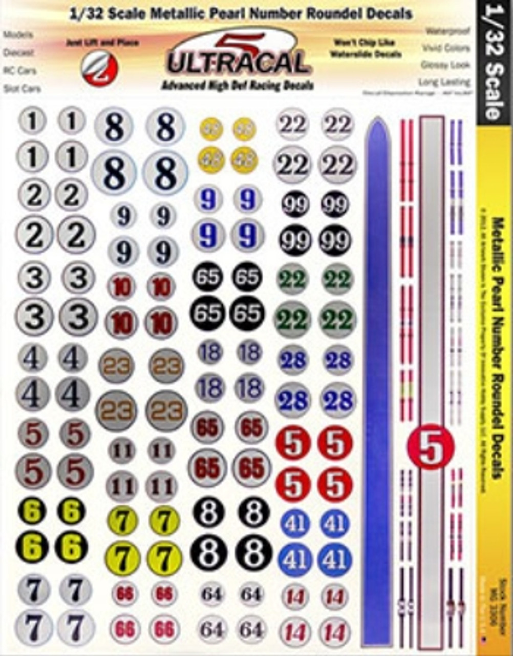 Ultracal 1/32 Metallic Pearl Round Racing Numbers - MG-3306