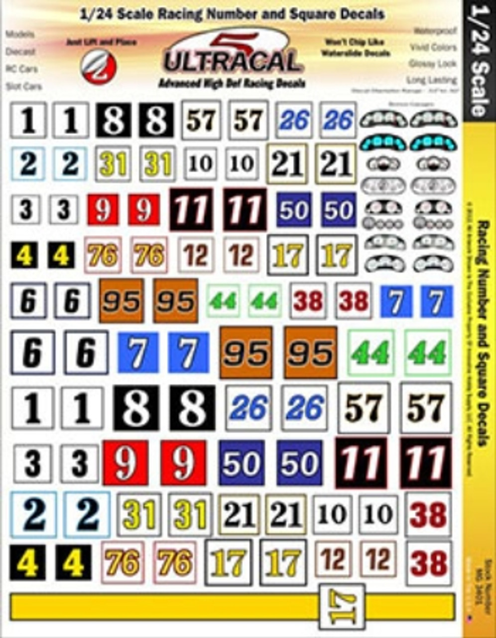 ULTRACAL 1/24 SCALE VINTAGE RACING NUMBERS PEEL AND STICK MG 6420-2 