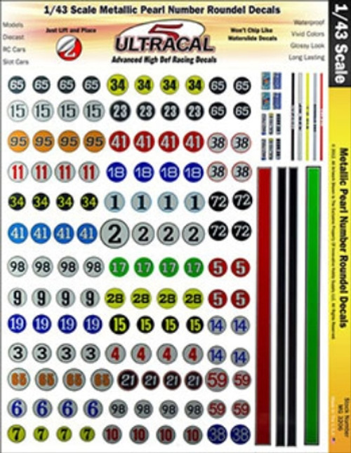 Ultracal 1/43 Metallic Pearl Round Racing Numbers - MG-3206