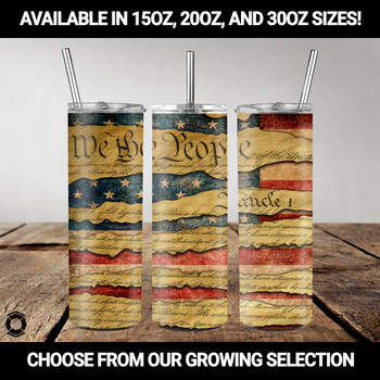 "We the People"  U.S. Constitution and Flag Retro Tumbler (15oz, 20oz, 30oz Options)