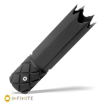 6 Inch QD Tactical Spiked Hex Sound Redirect w/ Diamond Fluted Base - Smooth Matte, Black Anodized