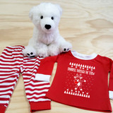 dabbing reindeer red and white toddler pajamas