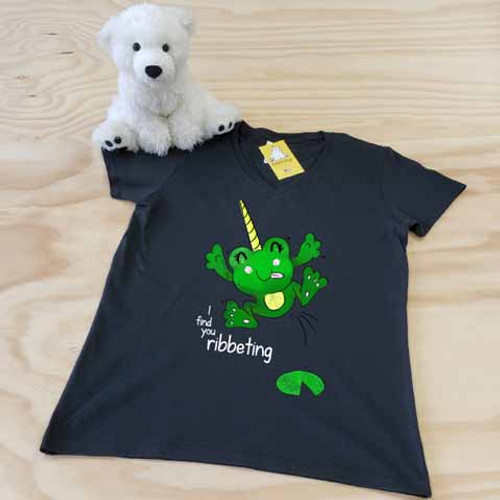 Froggycorn the Frog Ladies Fitted V-Neck Shirt