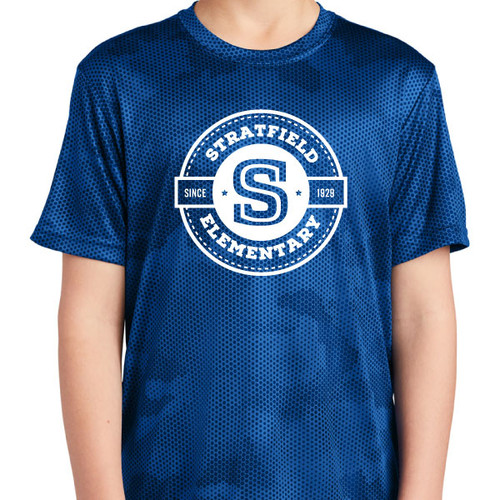 Stratfield  Classic Logo Hex Camo True Royal Short Sleeve Tee in Youth and Adult Sizes