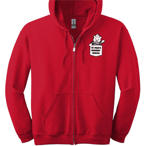 St. Paul's Nursery School - Red Zipper Hoodie in Adult Sizes