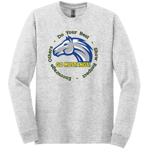 Second Hill Lane Elementary - Heather Gray Long Sleeve "Go Mustangs!" Cotton T-shirt