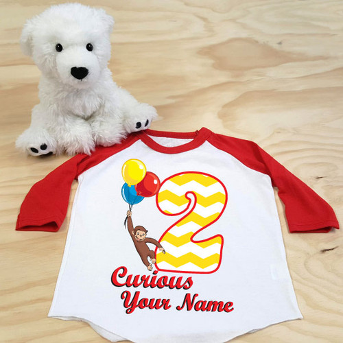 Curious George Birthday Balloons Toddler Raglan 3/4 sleeves