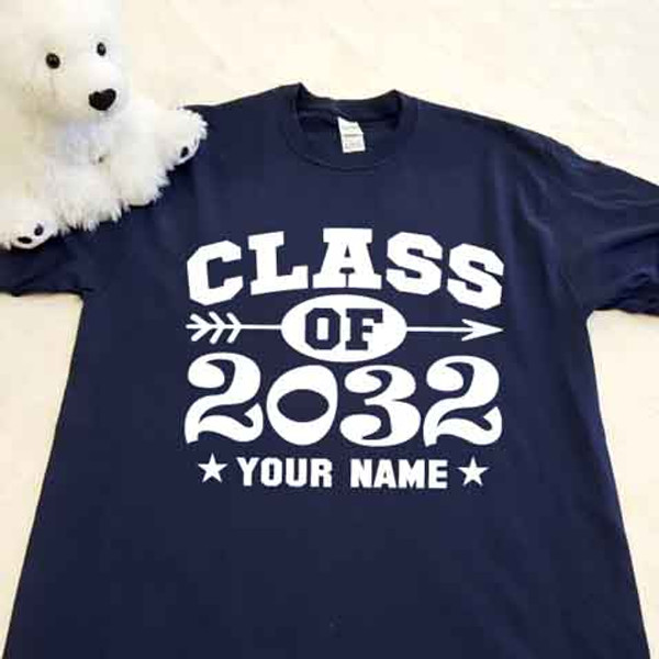 Navy class of with year and name adult shirt