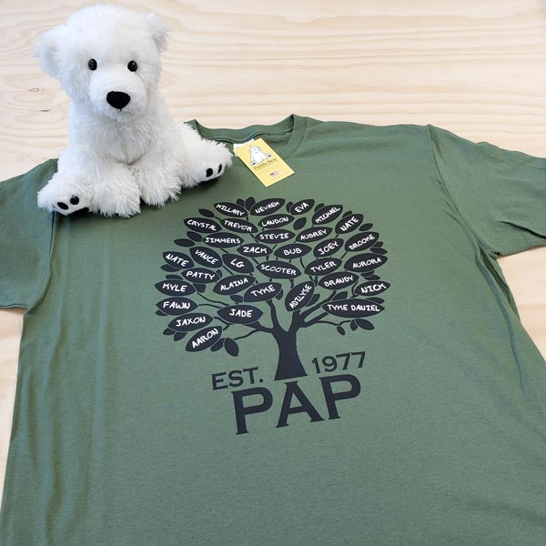 Custom Family Tree Shirt - Military Green - Grandpa - Pap