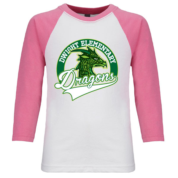 Dwight Dragons Head - Raglan Baseball Style 3/4 Sleeve Tee Shirt