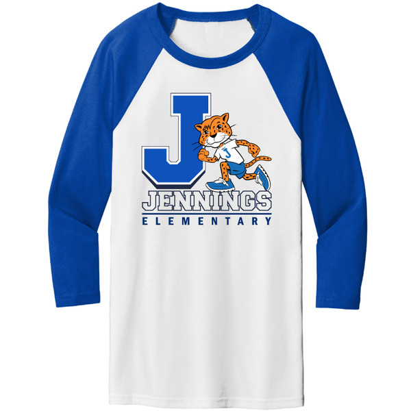 Jennings Full Color Jaguar - Royal/White Raglan with 3/4 Sleeves in Adult Sizes