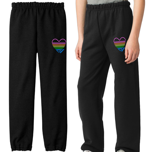 Osborn Hill - Rainbow Heart - Black Sweatpants in Youth Sizes