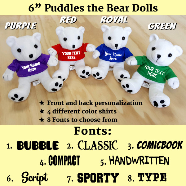 6" Polar Bear Stuffed Animal - Custom Text
