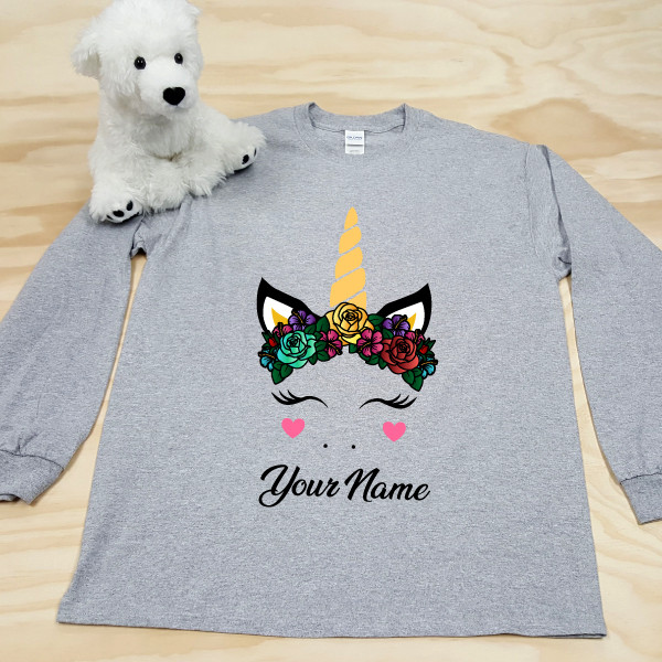 Flower Crown Unicorn Adult Long Sleeve Shirt