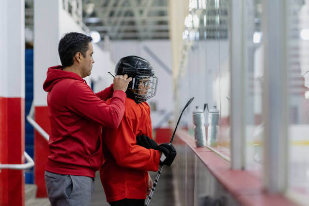 Hockey player getting ready to play a game