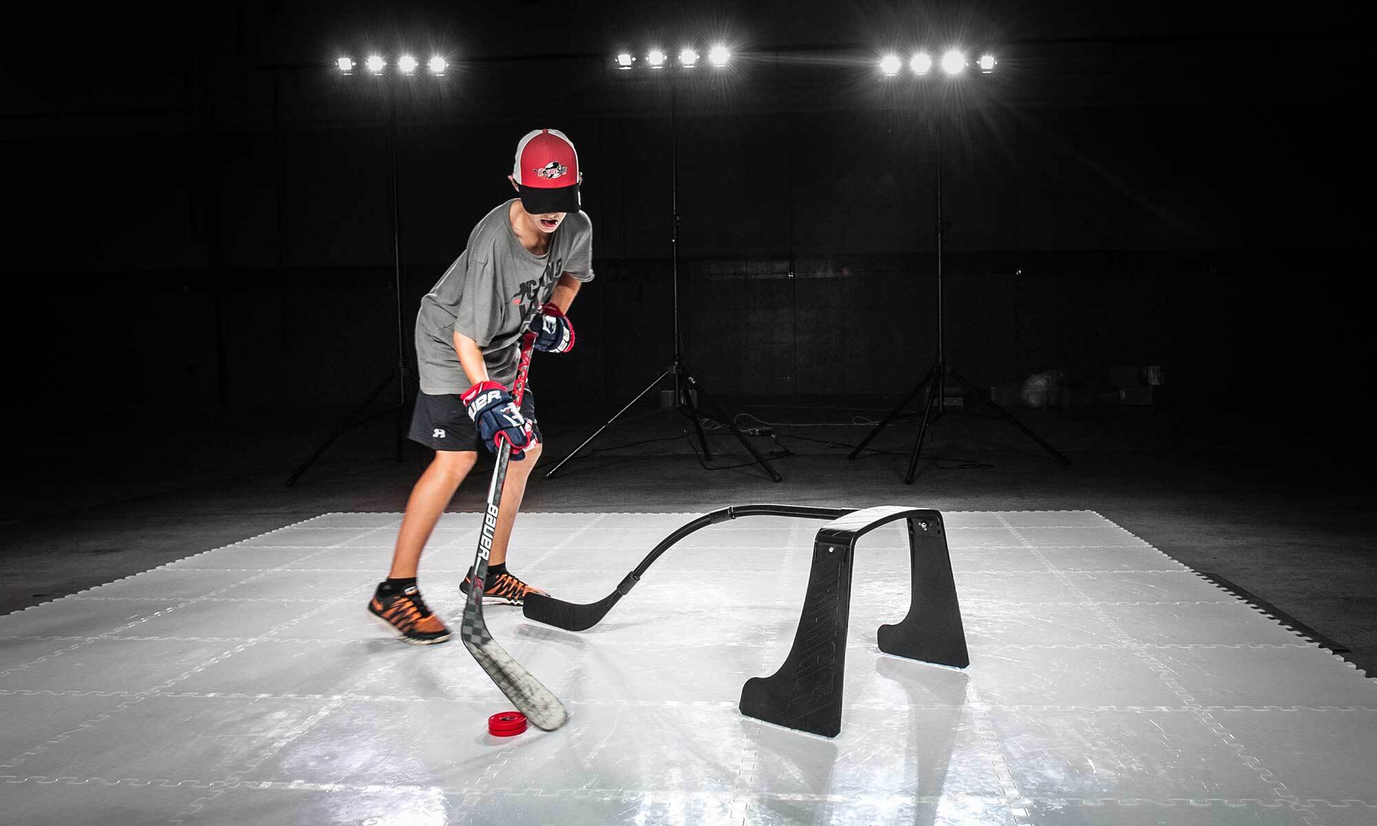 Hockey practice with an at home device