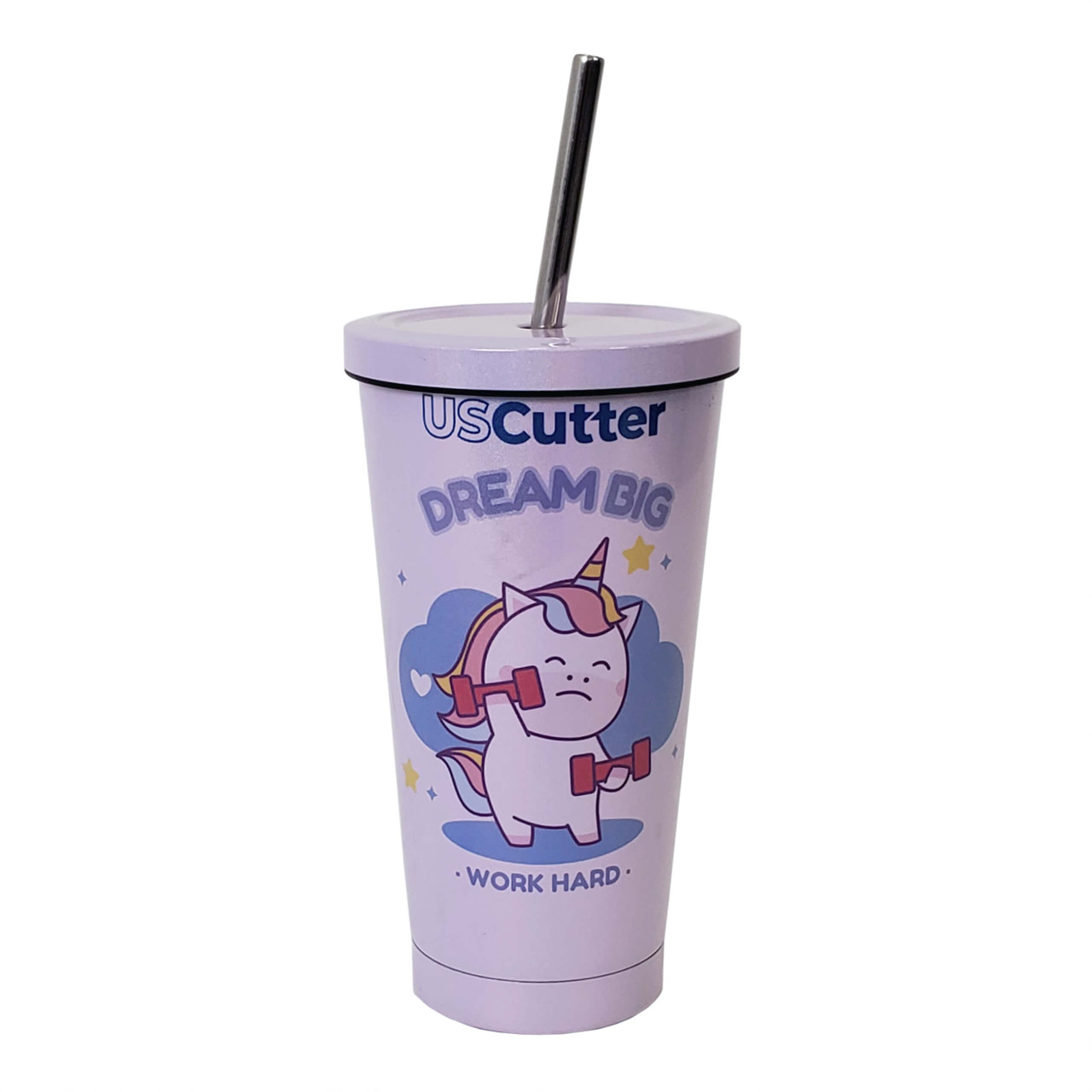 Plastic Lid 12oz Insulated Cup with Straw Glitter Stainless Steel