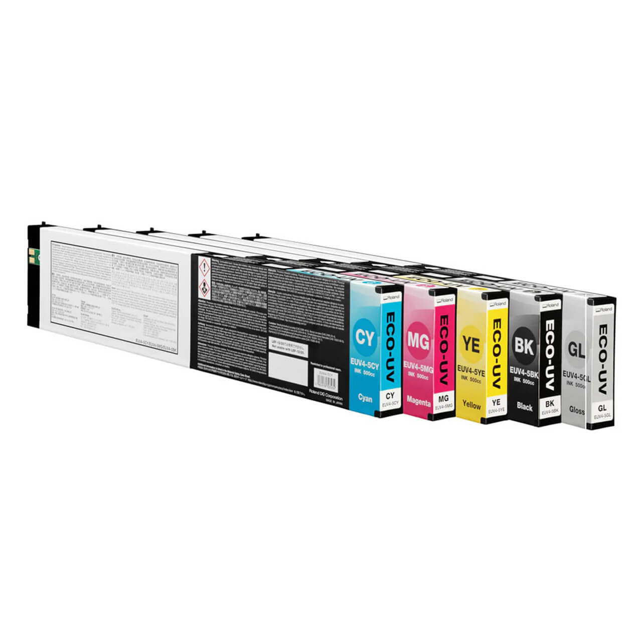 新品 ローランドDG UVプリンタ用インクECO-UV4本セット Roland EUV4 Eco-UV Ink Cartridges in 220cc or 500cc sizes