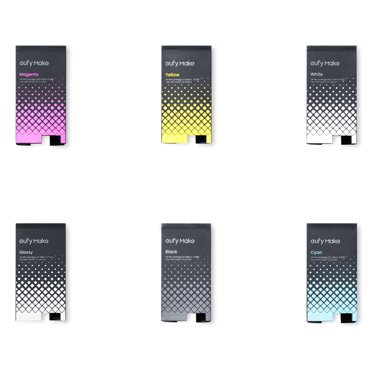 eufyMake E1 UV Ink Cartridge Set — CMYK + White & Gloss
