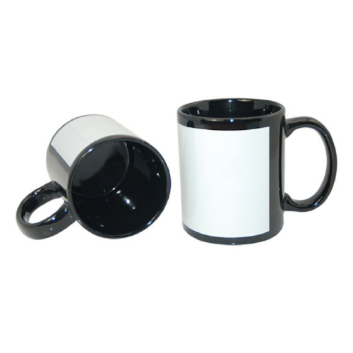 15oz Sublimation Black Mug with White Patch - Case of 36 Dye Sublimation Mug Blanks