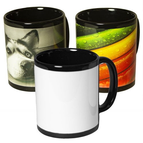 11oz Sublimation Black Mug with White Patch - Case of 36 Dye Sublimation Mug Blanks