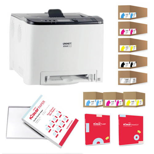 UniNet iColor 560 White Toner Printer Bundle with Extended Toner Cartridges, 10 Pack of Media, iColor ProRIP & SmartCUT Softwar