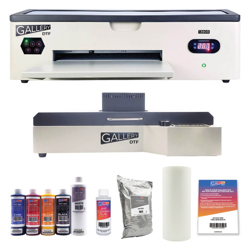 Gallery DTF Printer Bundle 1390R With CMYKW Inks, DTF Powder, DTF Cold Peel Film, Software, Curing Oven, & Filter