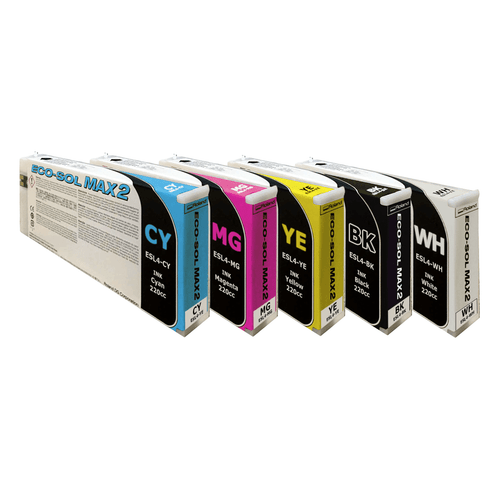 Roland Eco-Sol MAX 2 CMYK & White Ink Cartridge Set for BN2-20 Printers