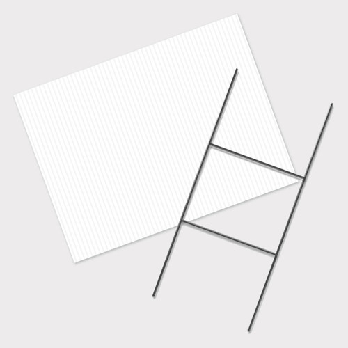 Yard Sign with Step Stake Bundle 18" x 24" Short Flute White Corrugated Plastic Sheets
