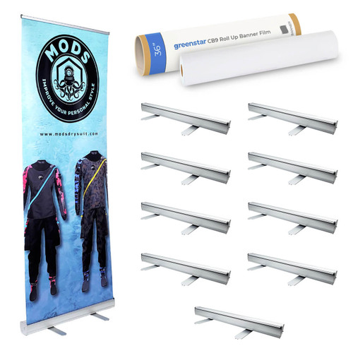 10 Retractable Roll Up Banner Stands with 100 Feet of Banner