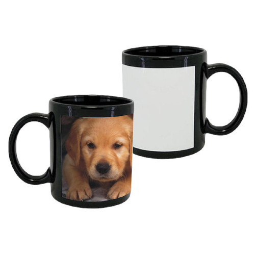 11oz Dye Sublimation Black Mug Blank with White Patch Individual Mug