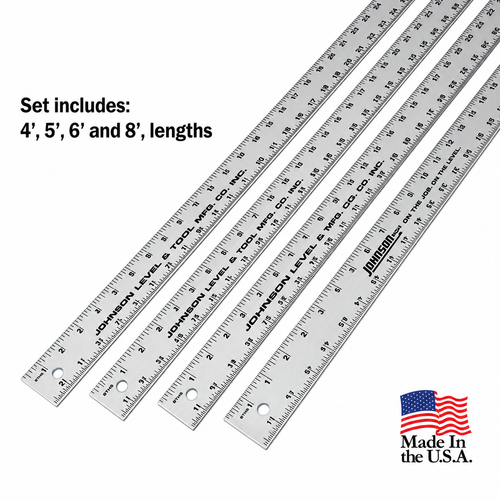 Heavy Duty Flat Aluminum 4 Ruler Set: 48" 60" 72" & 96"