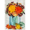 Evergreen Fall Mums Floral Mason Jar Linen Double Sided Garden Flag #14L8652BL - 808412930270