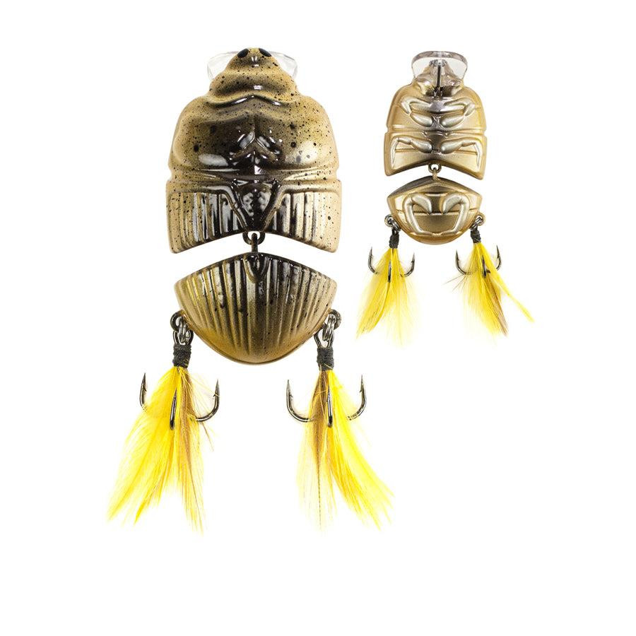 Lunkerhunt Battle Beetle Topwater Lure - Timber Color, 2.25", Jointed Body With Feathered Hooks