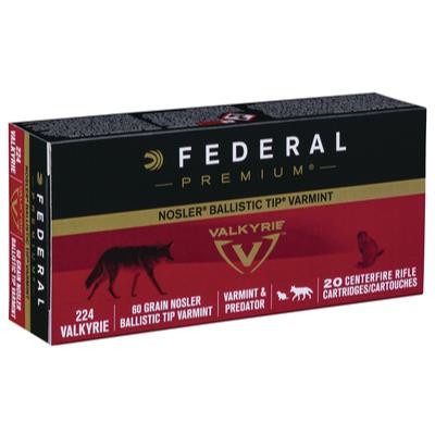 Federal Premium Varmint Ammo .224 Valkyrie 60 Gr Nosler Ballistic Tip #P224VLKBT1 - 604544630282
