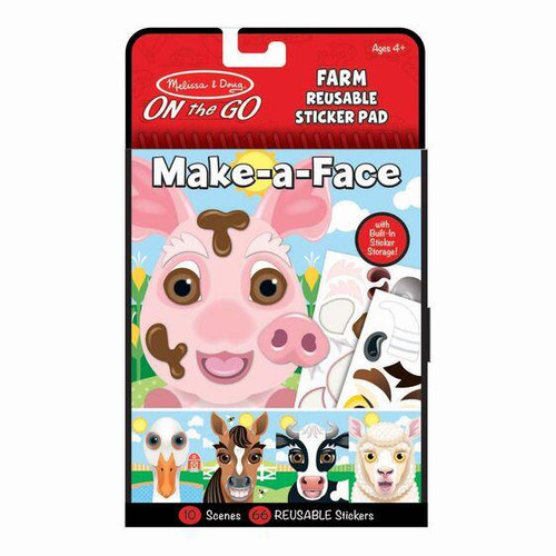 Melissa & Doug Make-a-Face - Farm Reusable Sticker Pad - On the Go Travel Activity #30511 - 000772305112
