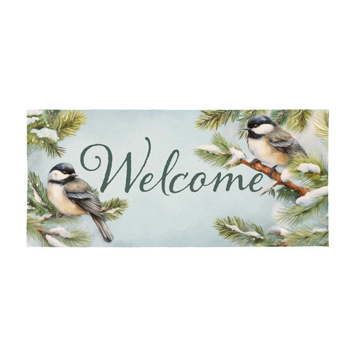 EVERGREEN ENTERPRISES INC. Holiday Poinsettia Chickadees Flocked Coir Sassafras Switch Mat, 22"x10" #SIDZPEGSF - 801946837794
