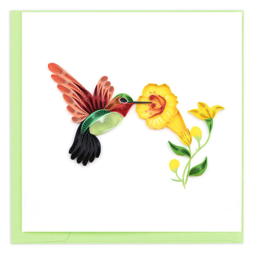 QUILLING CARD  Quilled Hummingbird & Yellow Flowers Greeting Card #1409 - 843425110738