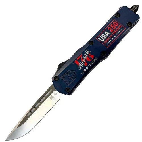 Cobratec America 250th Drop Point / Blue  Auto Knife #KM1776BLUFS3DNS - 753389275513