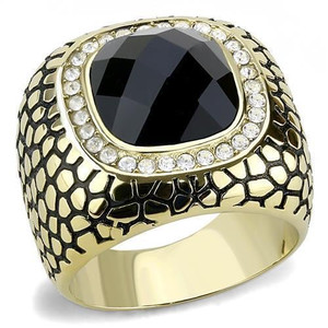 TK3221 - IP Gold(Ion Plating) Stainless Steel Ring with Synthetic Synthetic Glass in Jet A874-TK3221