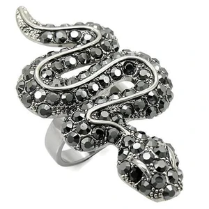 0W282 - Ruthenium Brass Ring with Top Grade Crystal  in Jet A874-0W282