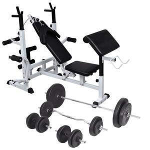 Weight Bench with Weight Rack, Barbell and Dumbbell Set 198.4 lb A949-275373