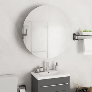  Bathroom Cabinet with Round Mirror&LED White 21.3"x21.3"x6.9 A949-345587